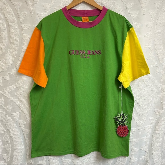 NWT Limited Edition Sean Wotherspoon x Guess Farmers Market Neon Colorblock Tee - Picture 1 of 9